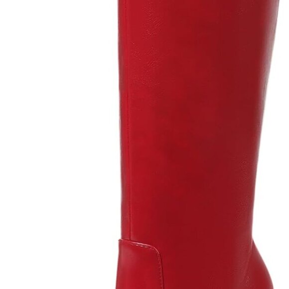 Shoes - Women Knee High Boots Faux Leather Waterproof Chunky Heel Square Toe